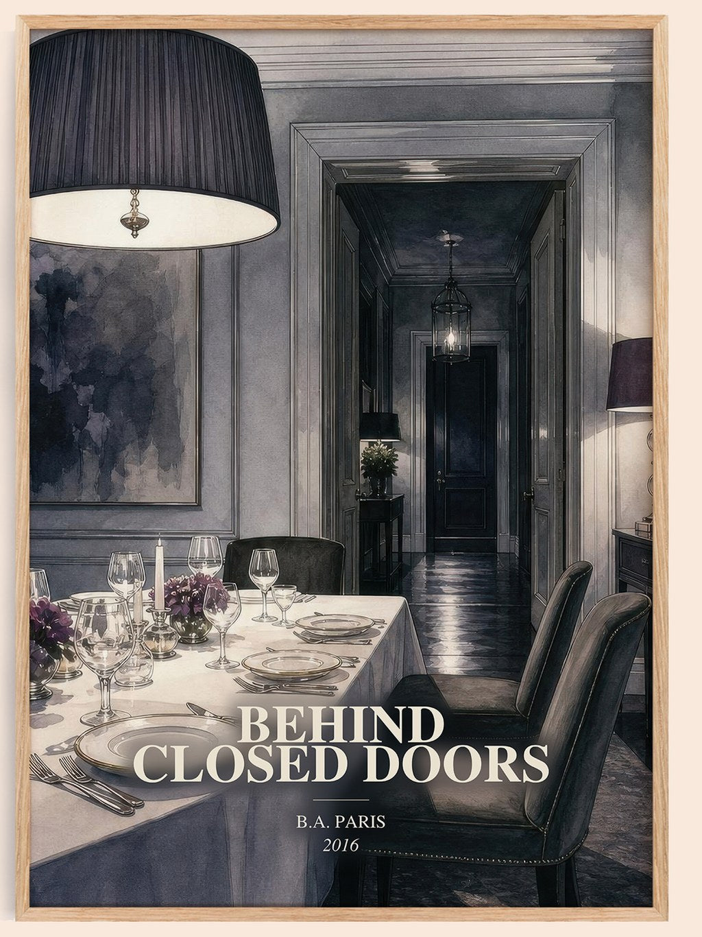 Behind Closed Doors watercolour book poster by B.A. Paris – framed literary art print