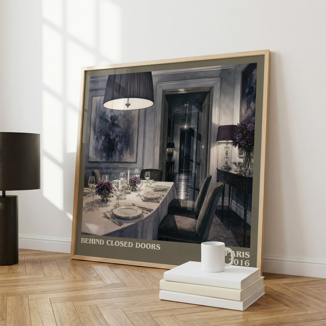 Behind Closed Doors literary print framed by window – literary home decor