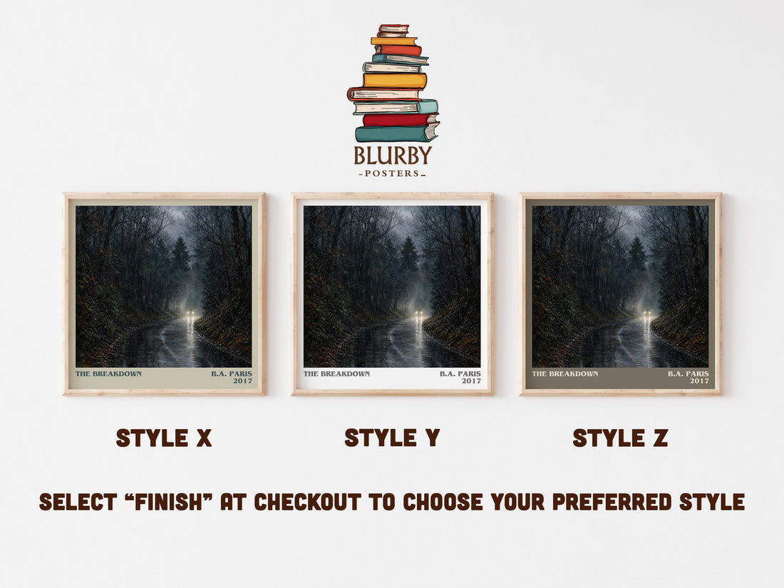 The Breakdown literary print in frame leaning in hallway – thriller wall art (mockup)