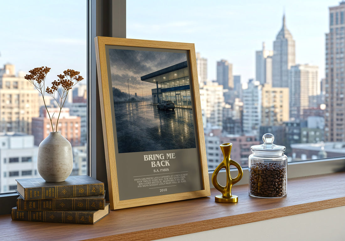 Bring Me Back bookish print framed by window – literary home decor
