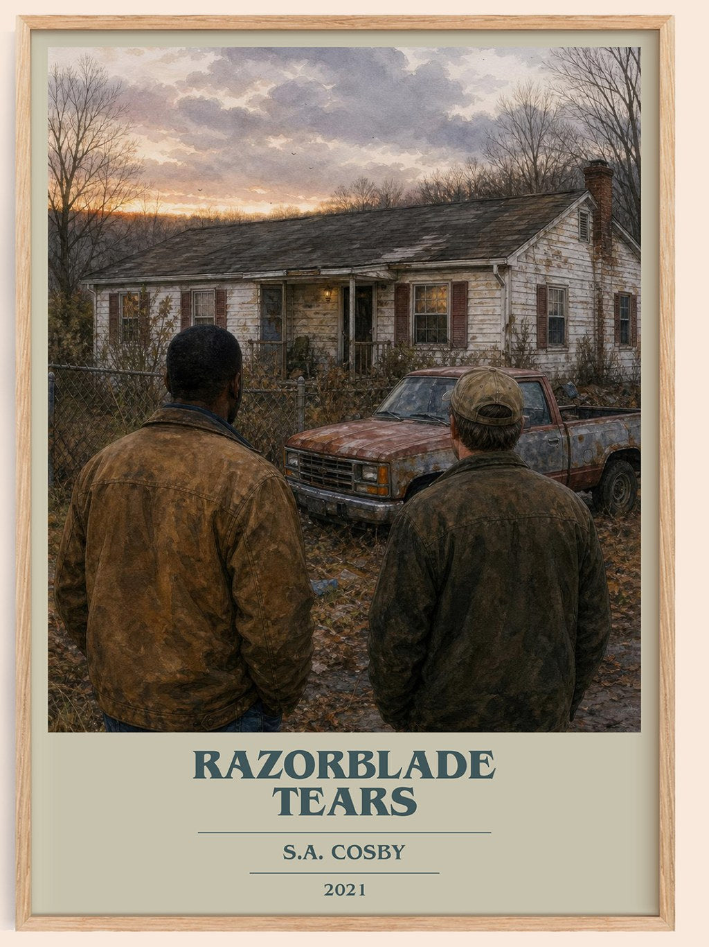 Razorblade Tears book cover book poster by S.A. Cosby – framed literary art print