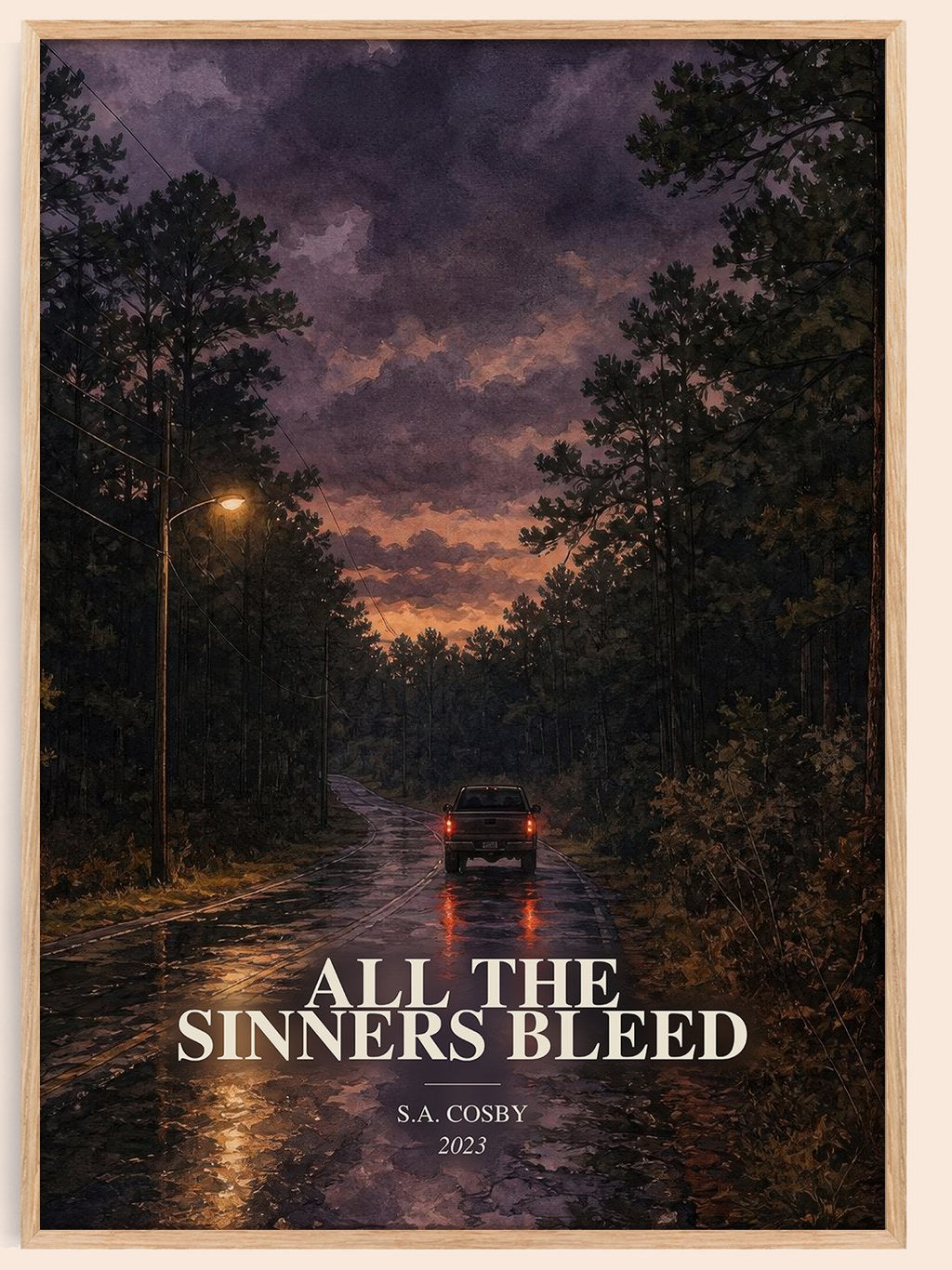 All the Sinners Bleed watercolour book poster by S.A. Cosby – framed literary art print