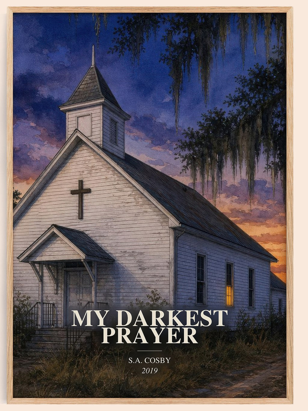 My Darkest Prayer watercolour book poster by S.A. Cosby – framed literary art print