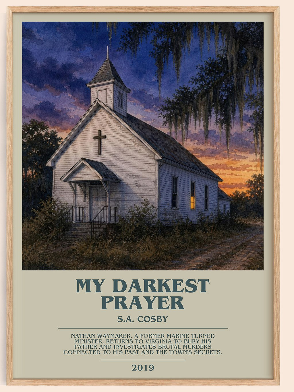 My Darkest Prayer bookish book poster by S.A. Cosby – framed literary art print