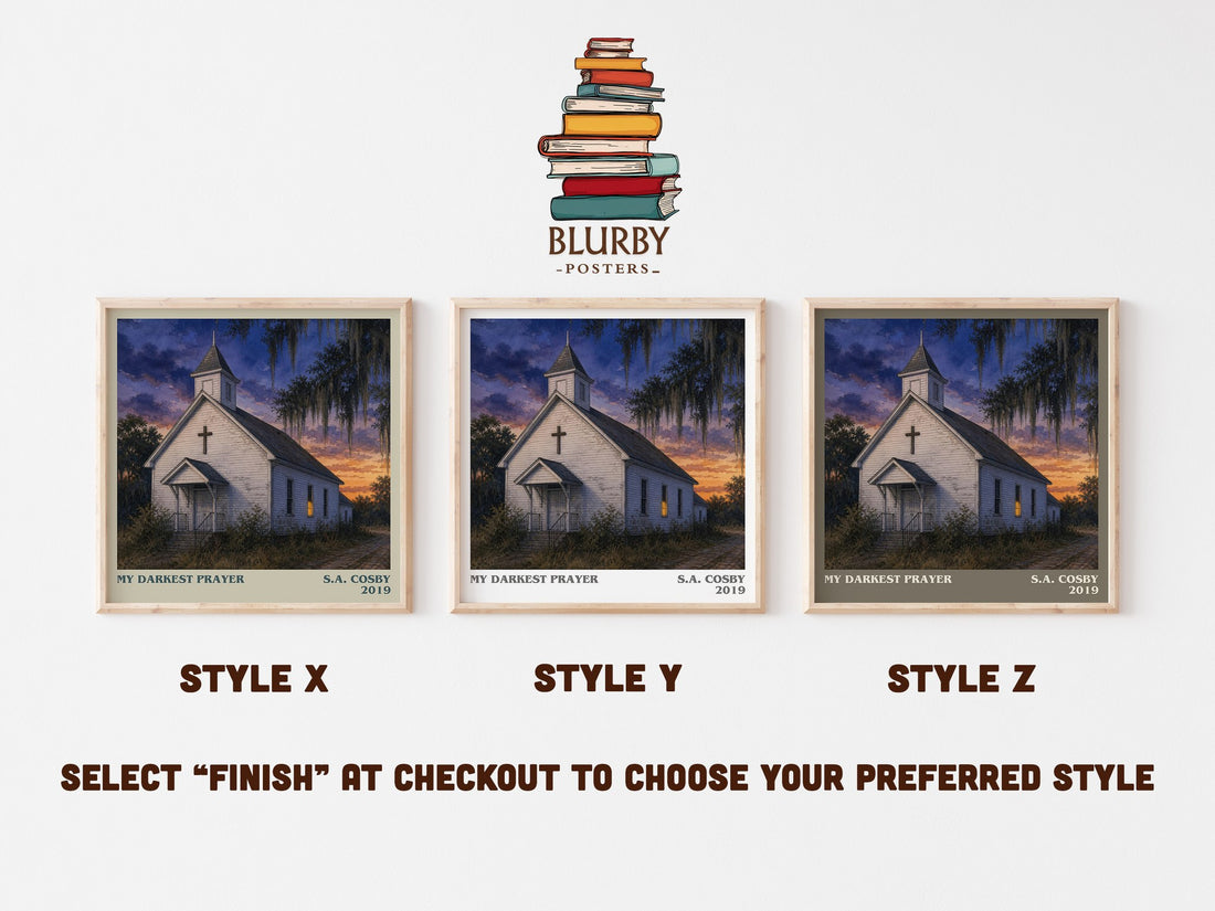 My Darkest Prayer literary print in frame leaning in hallway – crime wall art (mockup)
