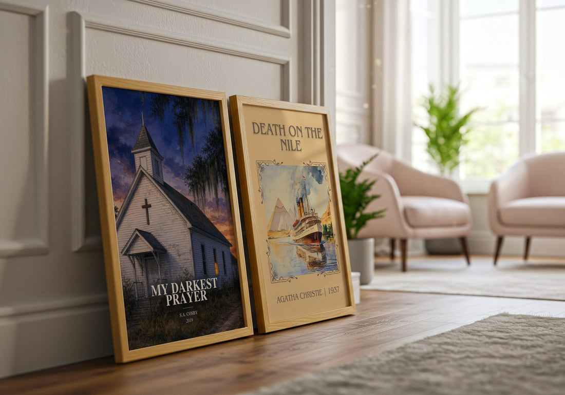 My Darkest Prayer watercolour print framed by window – literary home decor
