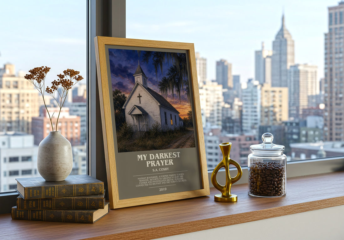 My Darkest Prayer bookish print framed by window – literary home decor