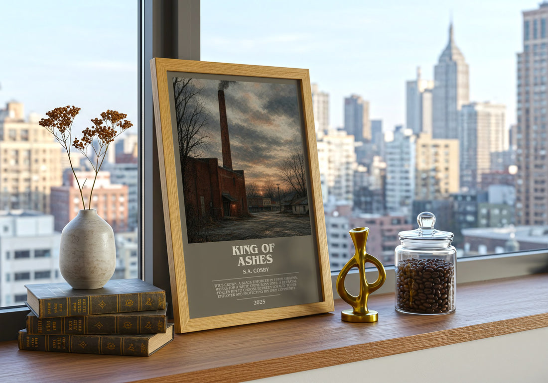 King of Ashes bookish print framed by window – literary home decor