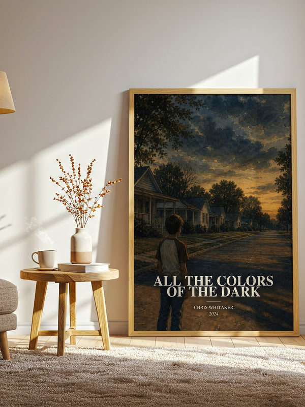 All the Colors of the Dark watercolour print in frame leaning in hallway – mystery wall art