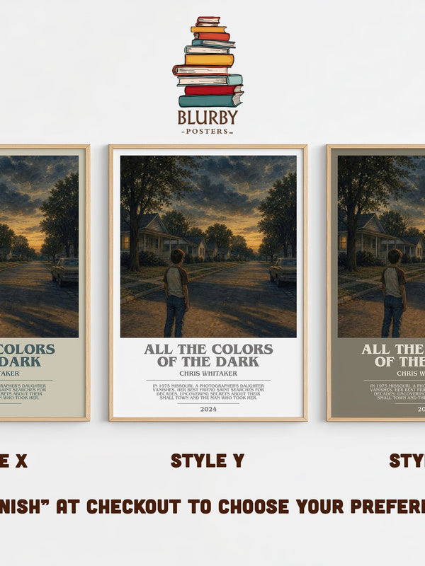 All the Colors of the Dark bookish print in frame leaning in hallway – mystery wall art