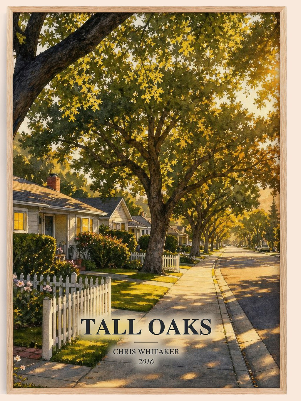 Tall Oaks watercolour book poster by Chris Whitaker – framed literary art print