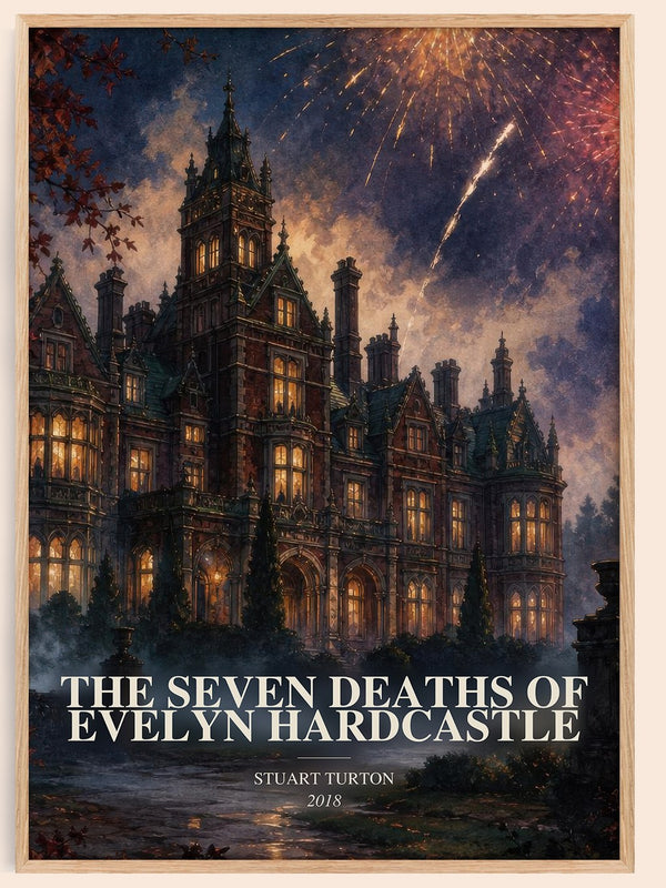 The Seven Deaths of Evelyn Hardcastle watercolour book poster by Stuart Turton – framed literary art print
