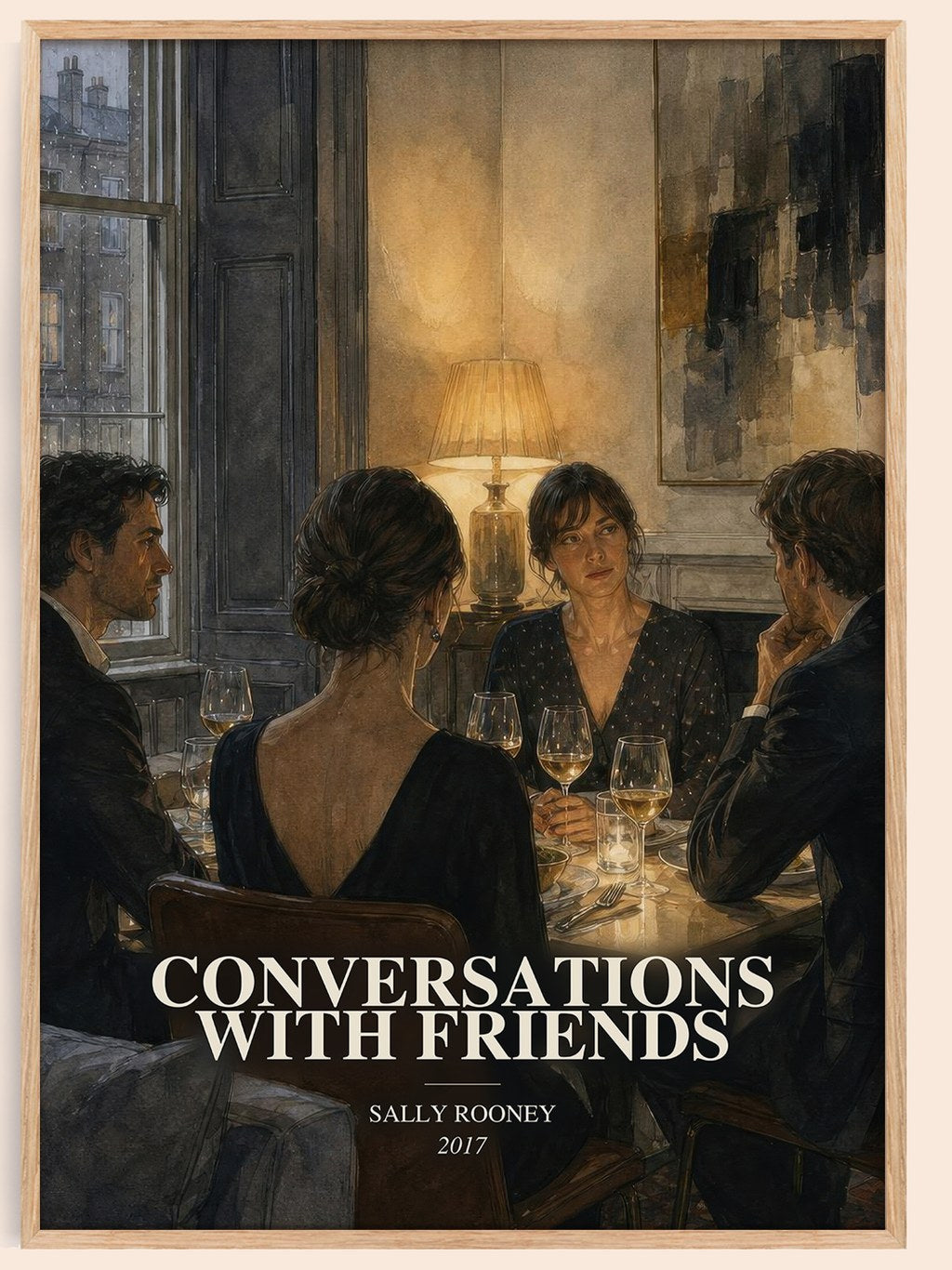 Conversations with Friends watercolour book poster by Sally Rooney – framed literary art print