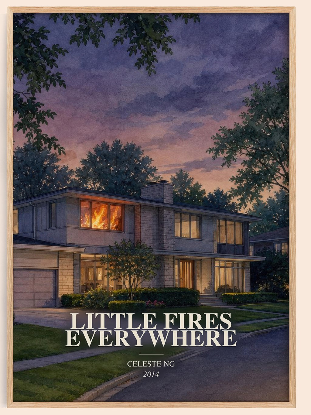 Little Fires Everywhere watercolour book poster by Celeste Ng – framed literary art print