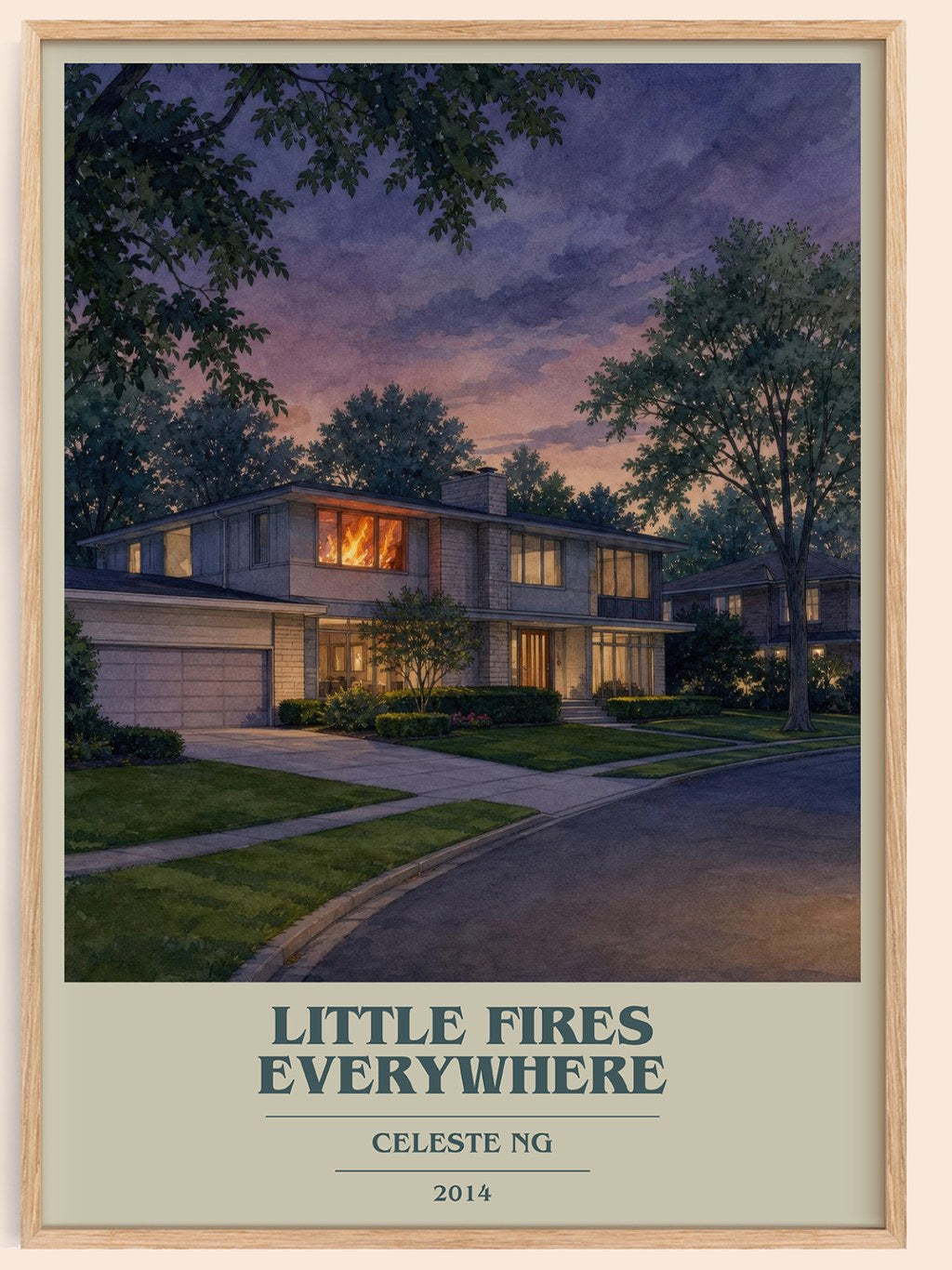 Little Fires Everywhere book cover book poster by Celeste Ng – framed literary art print