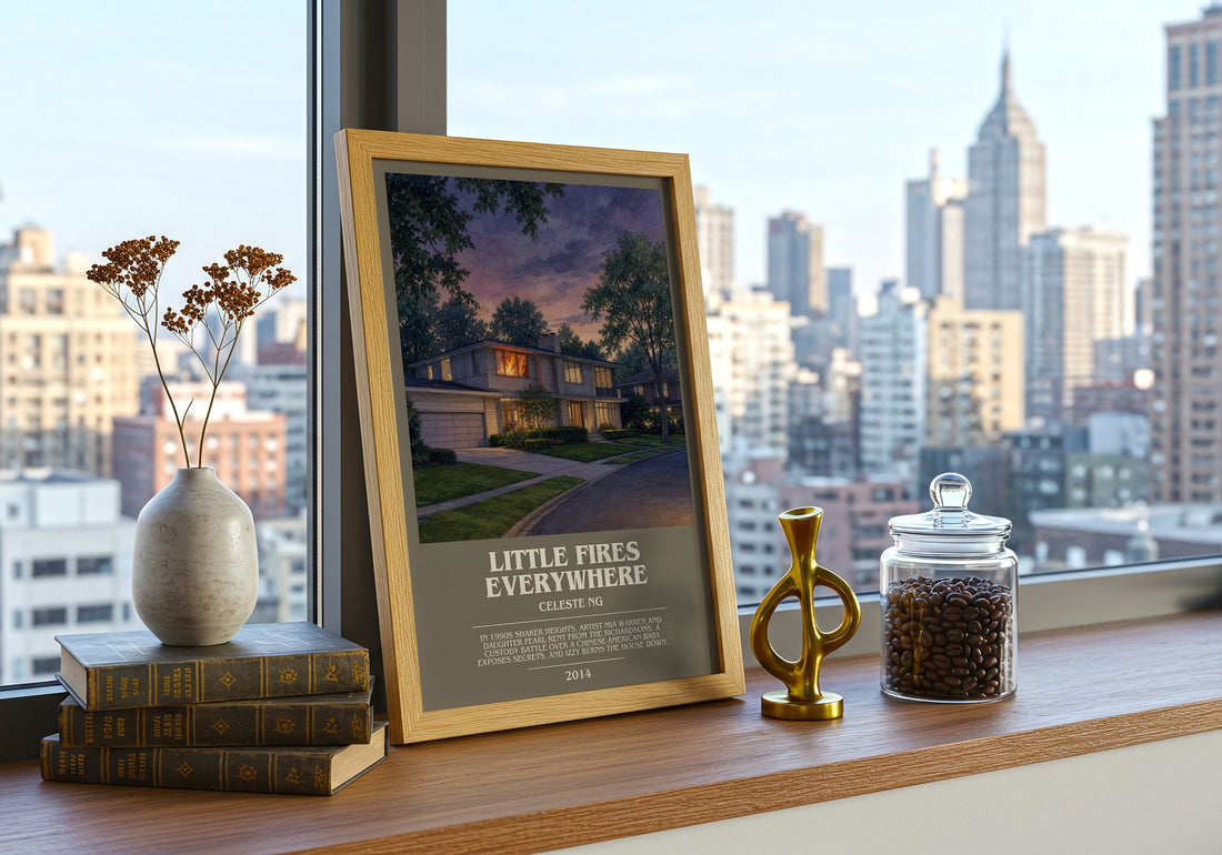 Little Fires Everywhere bookish print framed by window – literary home decor