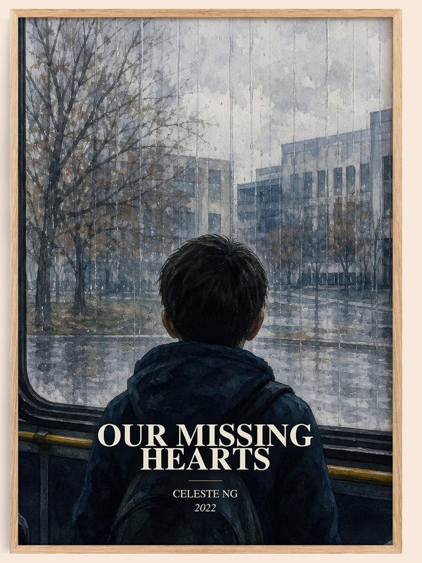 Our Missing Hearts watercolour book poster by Celeste Ng – framed literary art print