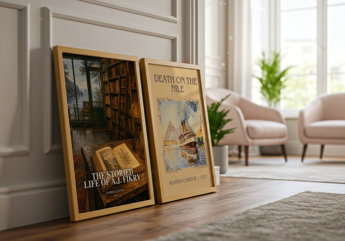 The Storied Life of A.J. Fikry watercolour print framed by window – literary home decor