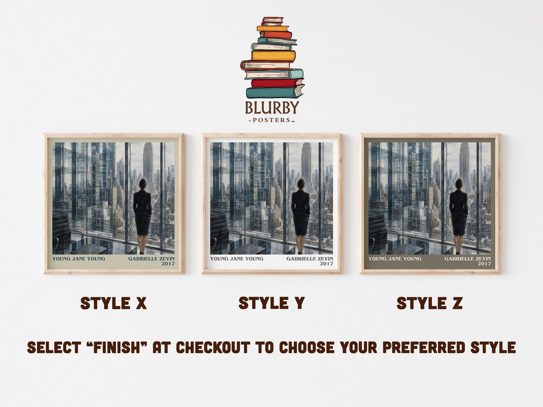 Young Jane Young literary print in frame leaning in hallway – contemporary fiction wall art (mockup)