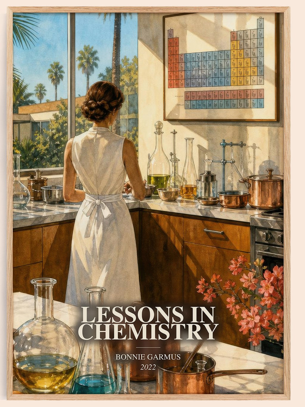 Lessons in Chemistry watercolour book poster by Bonnie Garmus – framed literary art print