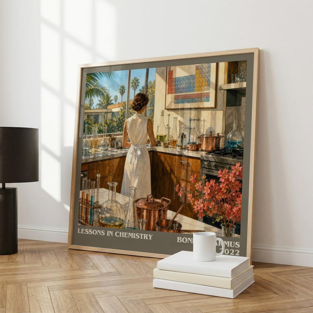 Lessons in Chemistry literary print framed by window – literary home decor