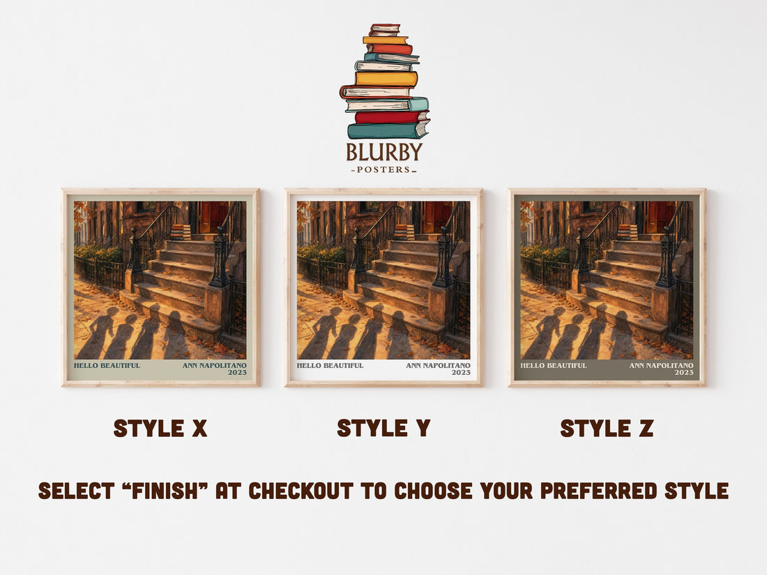 Hello Beautiful literary print in frame leaning in hallway – contemporary fiction wall art (mockup)