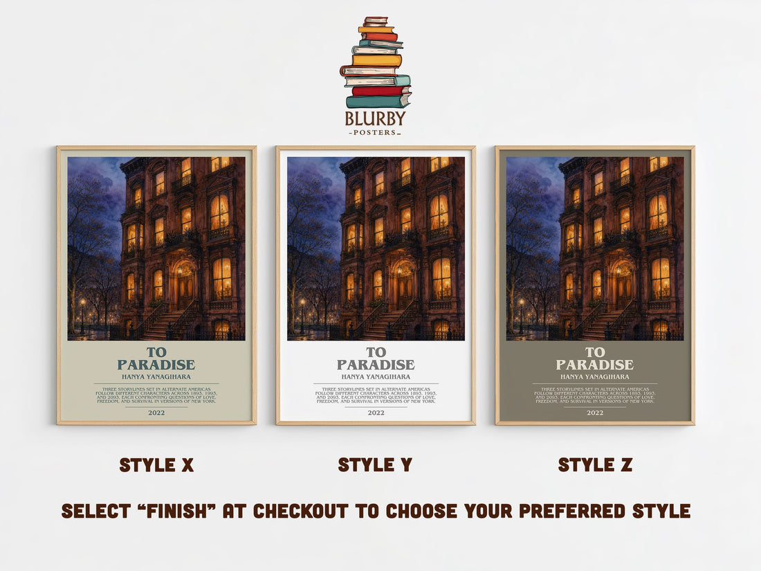 To Paradise bookish print in frame leaning in hallway – literary fiction wall art (mockup)