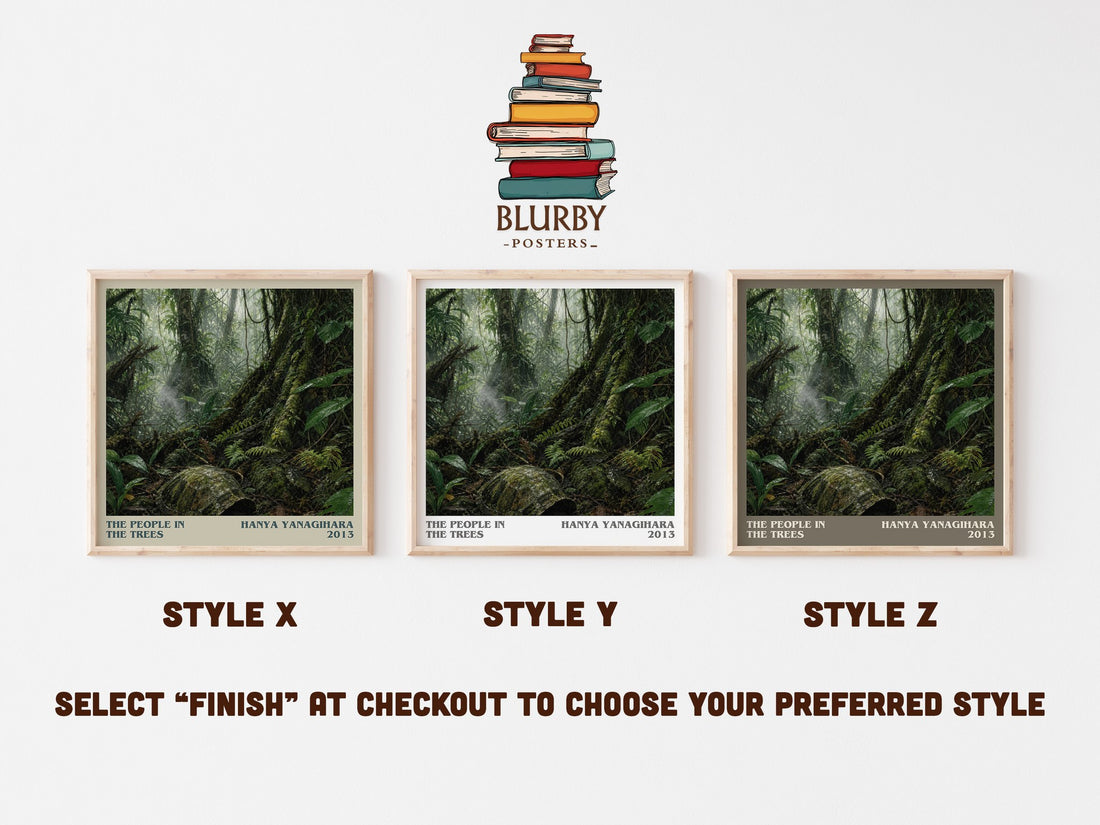 The People in the Trees literary print in frame leaning in hallway – literary fiction wall art (mockup)