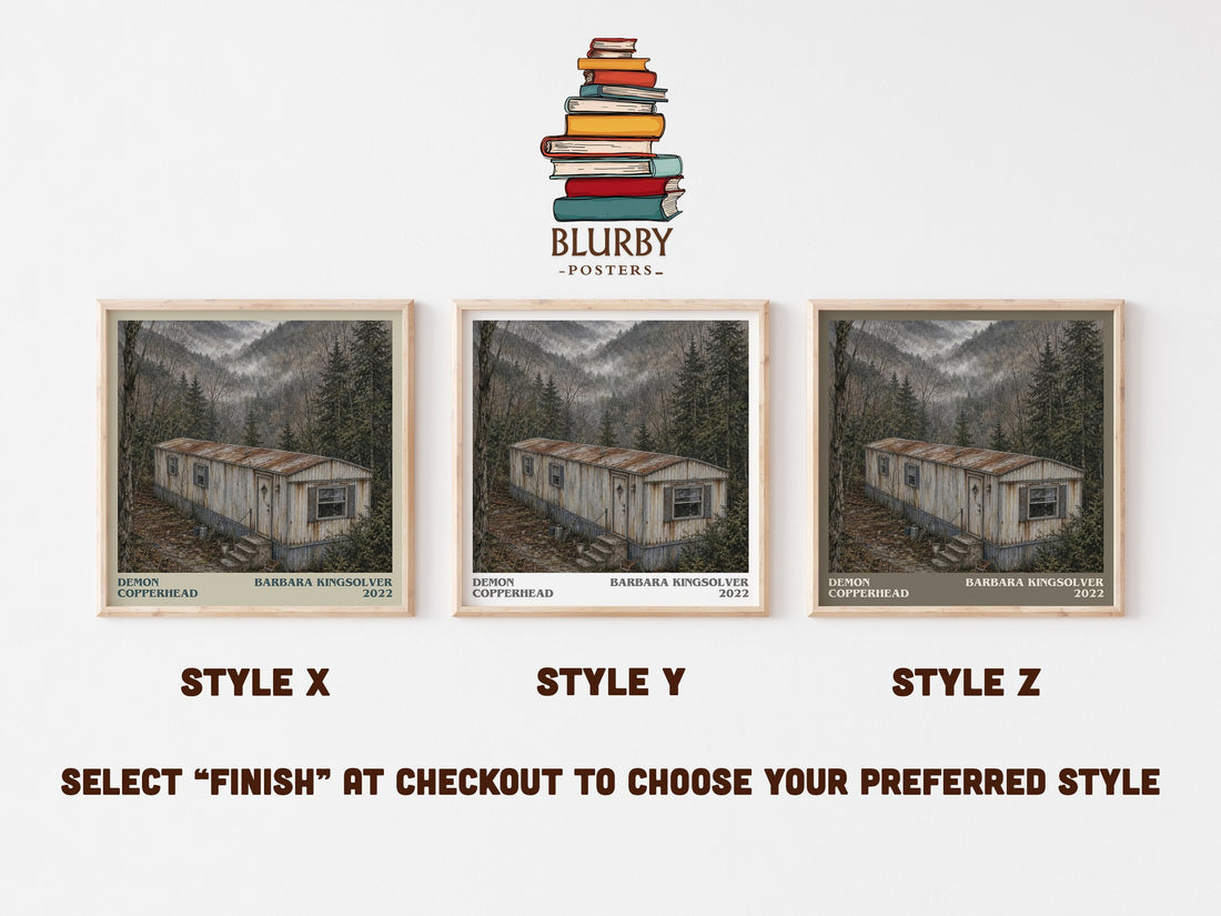 Demon Copperhead literary print in frame leaning in hallway – literary fiction wall art (mockup)