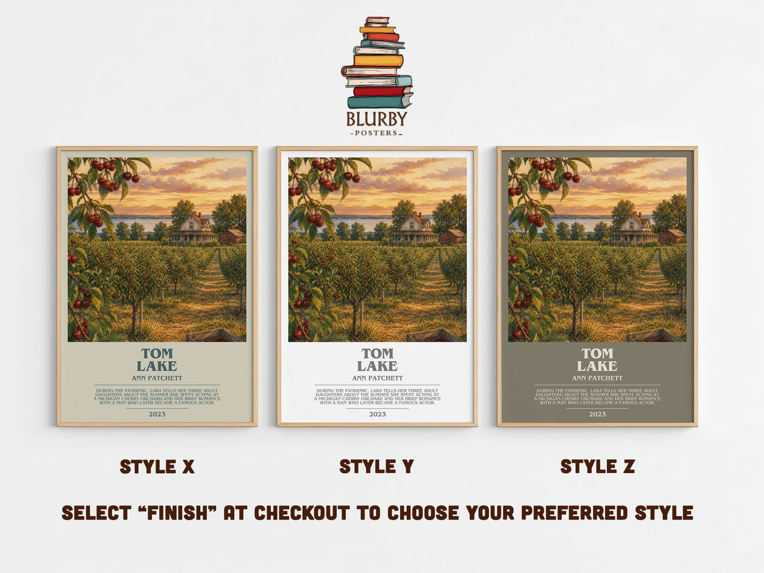 Tom Lake bookish print in frame leaning in hallway – contemporary fiction wall art (mockup)
