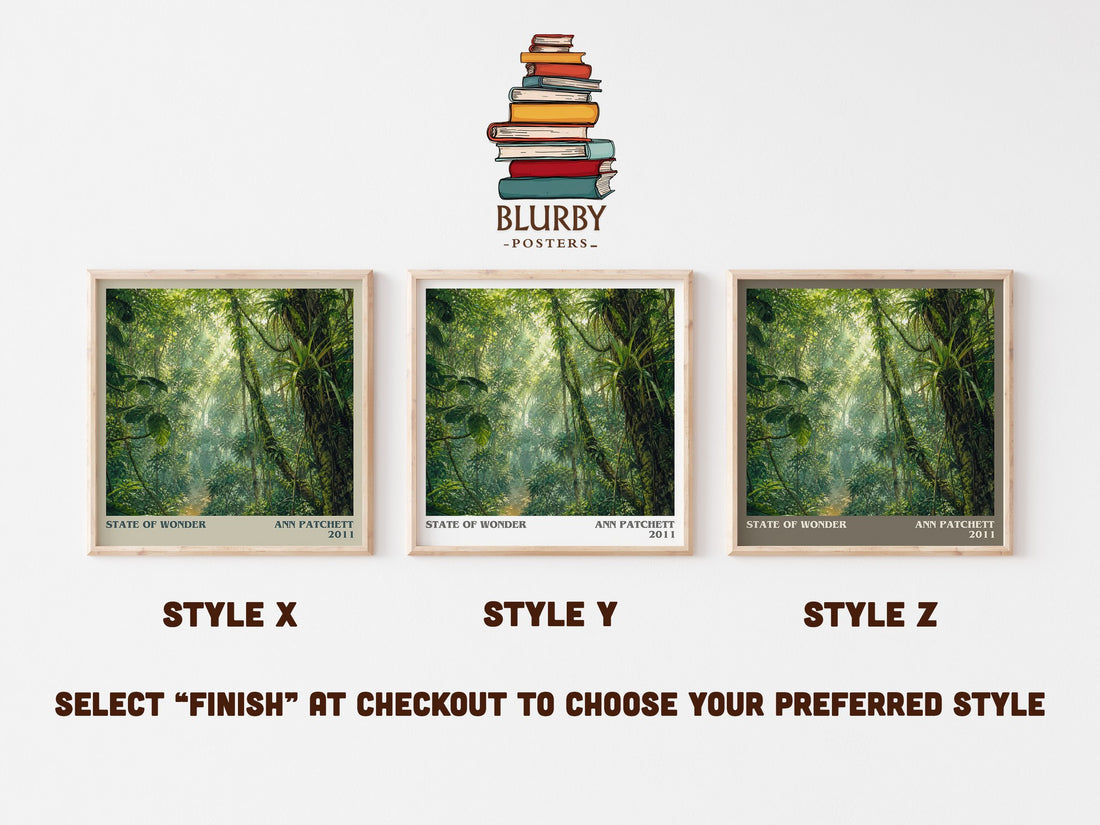 State of Wonder literary print in frame leaning in hallway – literary fiction wall art (mockup)