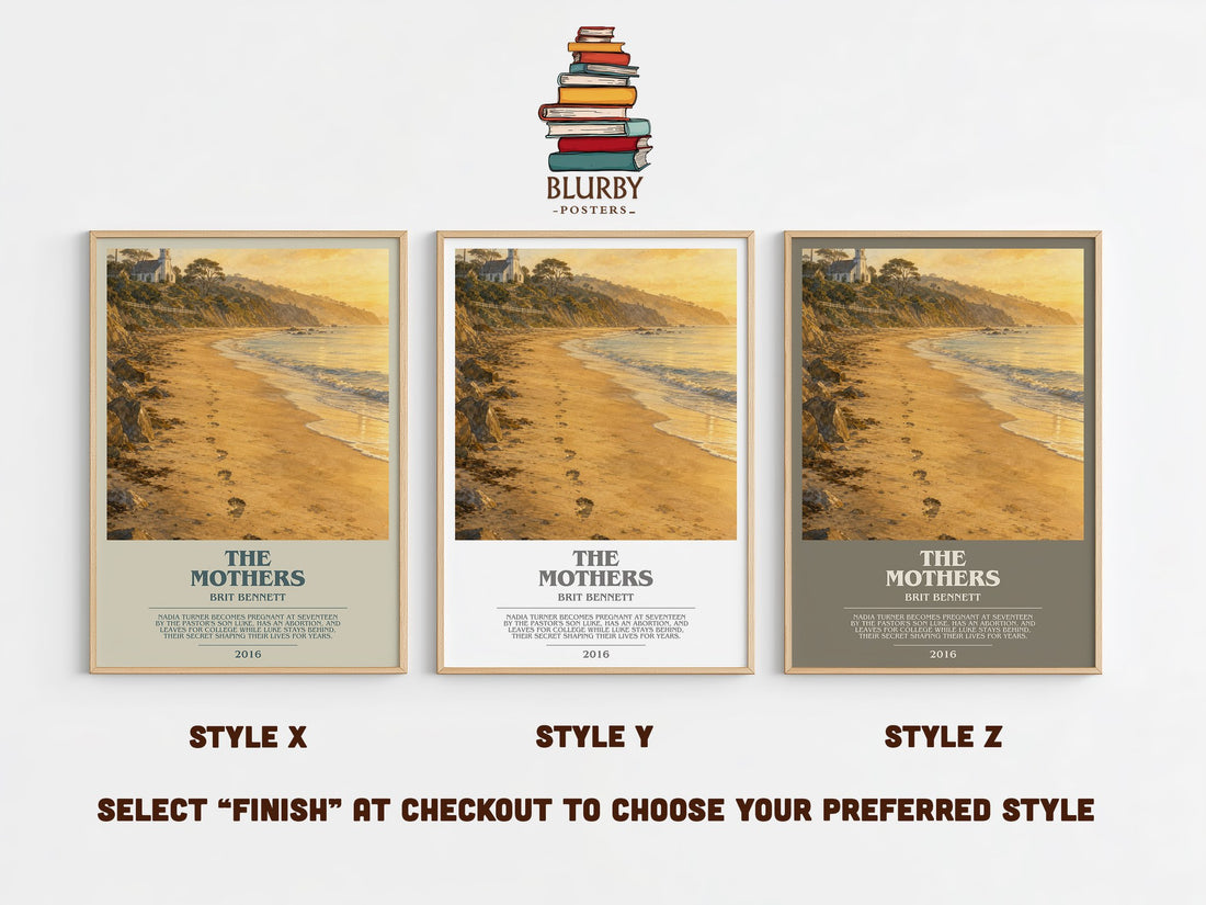 The Mothers bookish print in frame leaning in hallway – contemporary fiction wall art (mockup)