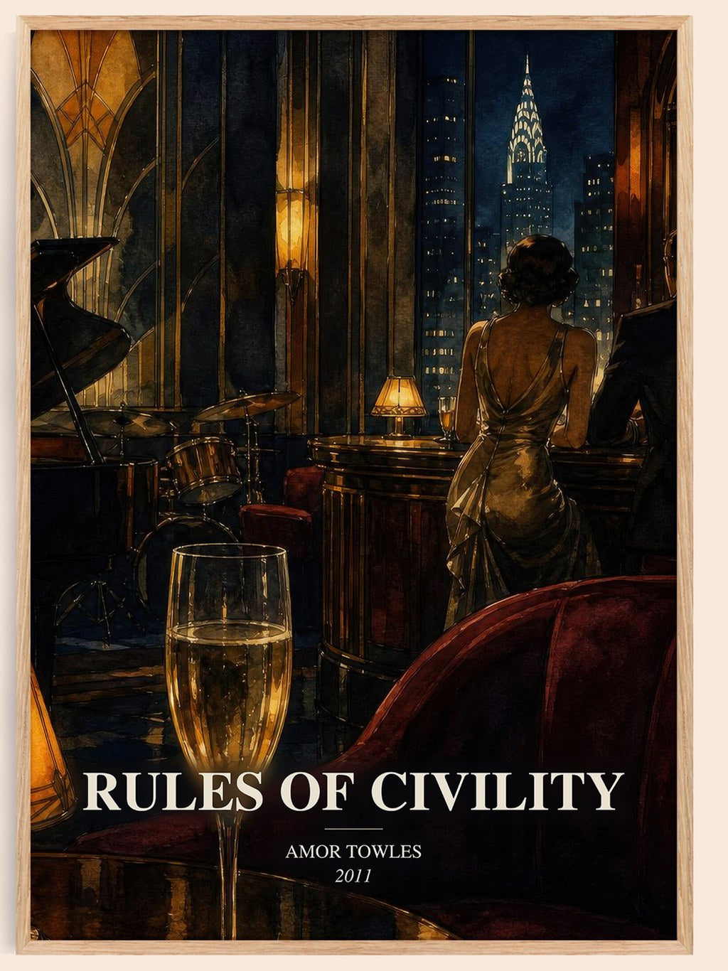 Rules of Civility watercolour book poster by Amor Towles – framed literary art print