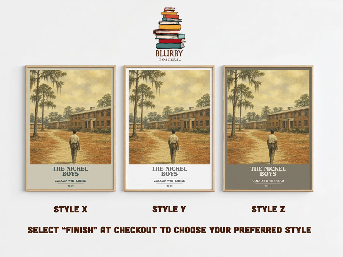 The Nickel Boys book cover print in frame leaning in hallway – literary fiction wall art (mockup)