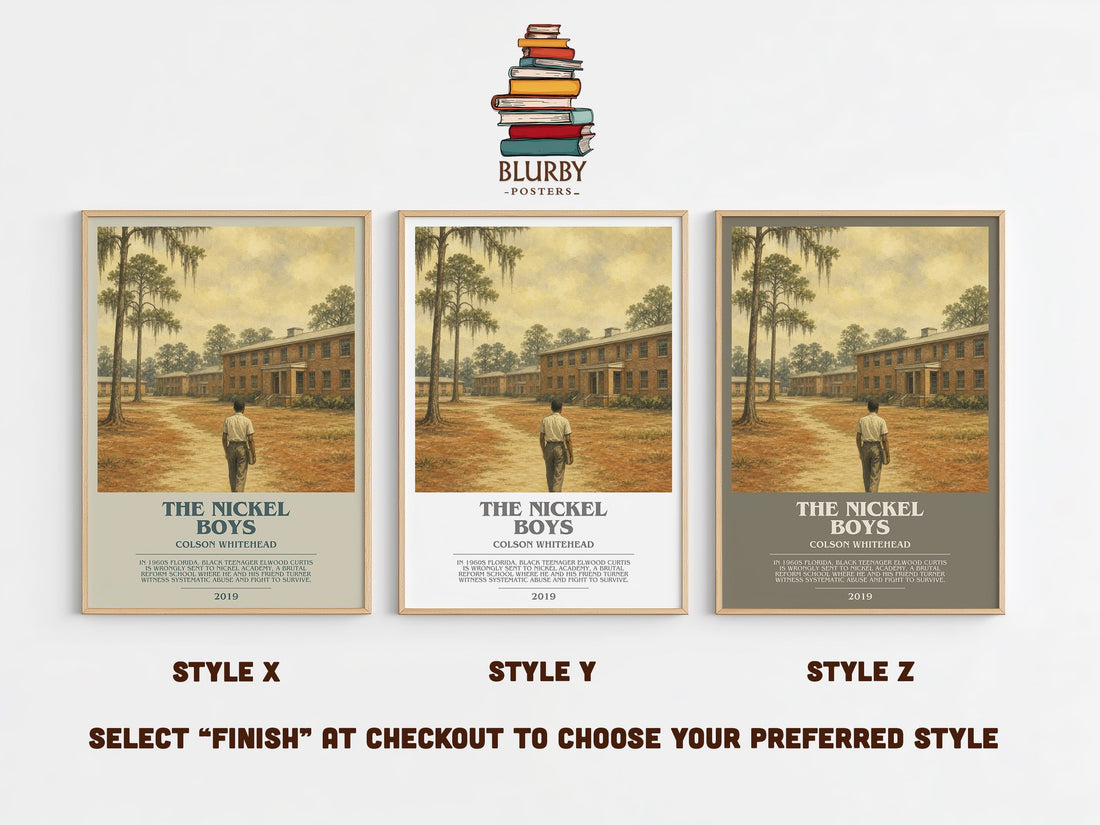The Nickel Boys bookish print in frame leaning in hallway – literary fiction wall art (mockup)
