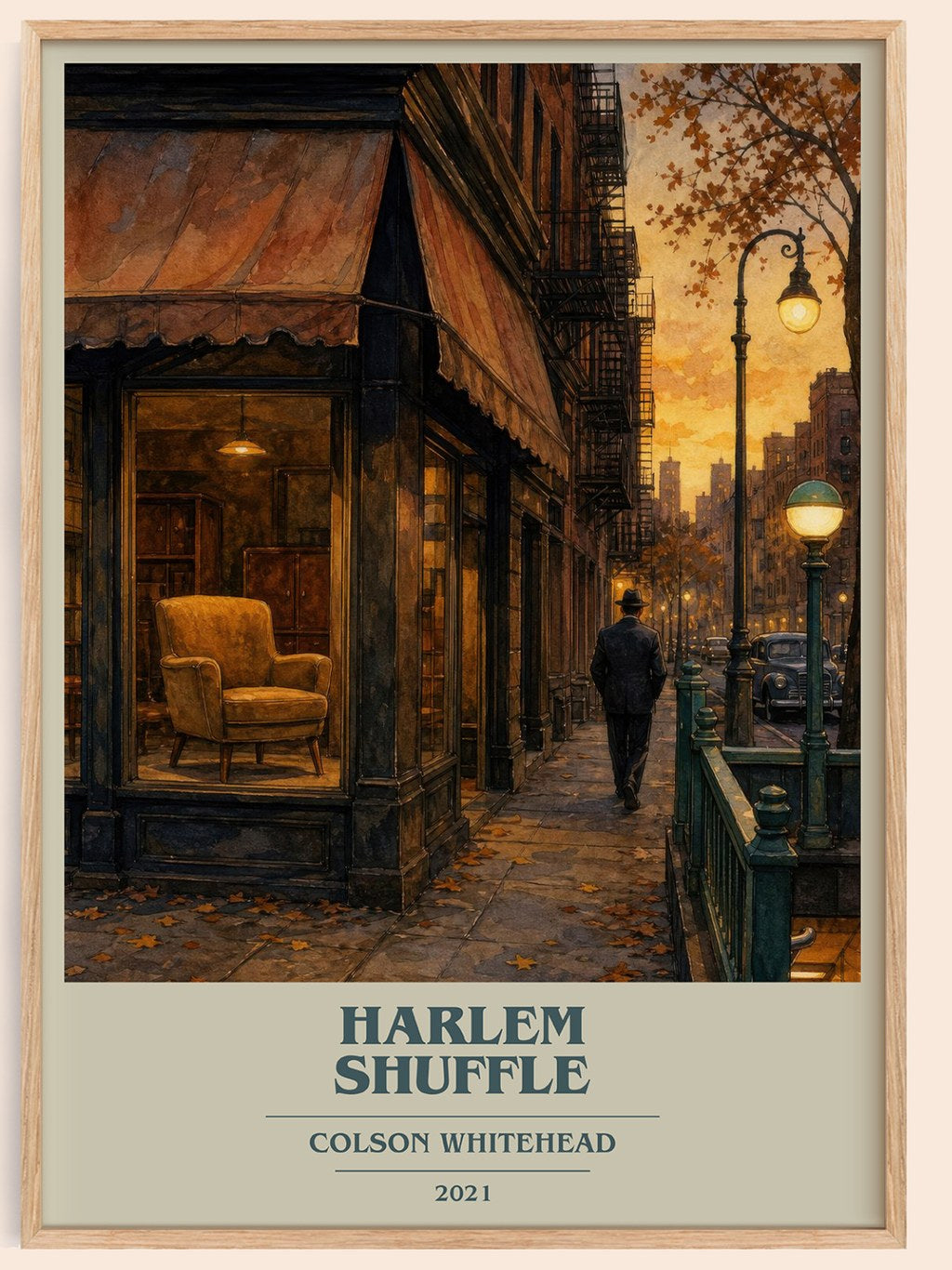 Harlem Shuffle book cover book poster by Colson Whitehead – framed literary art print
