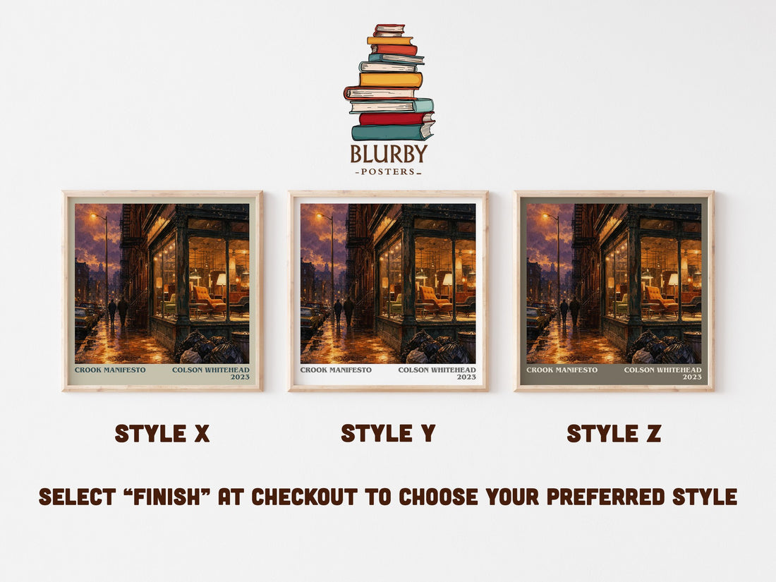 Crook Manifesto literary print in frame leaning in hallway – crime wall art (mockup)