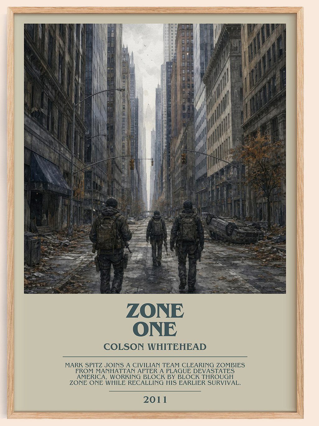 Zone One bookish book poster by Colson Whitehead – framed literary art print