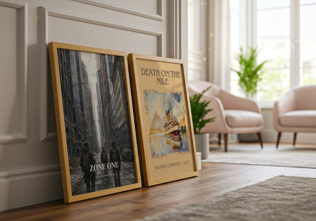 Zone One watercolour print framed by window – literary home decor