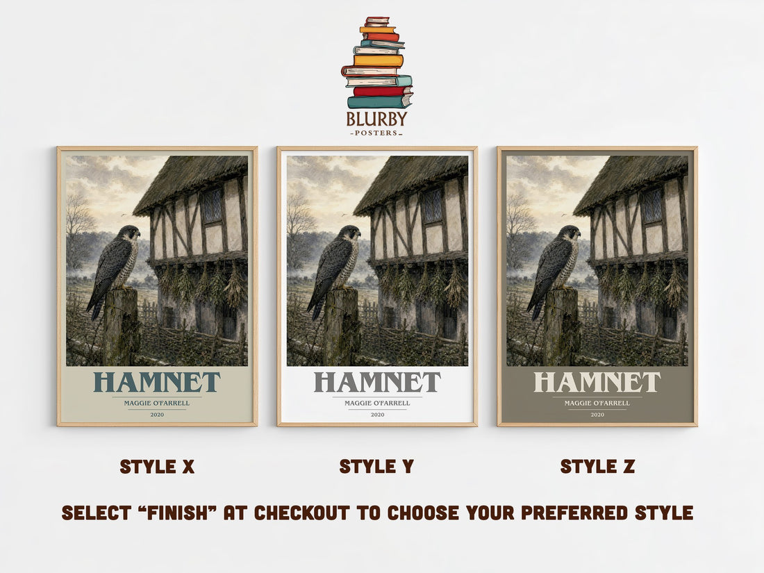 Hamnet book cover print in frame leaning in hallway – historical fiction wall art (mockup)