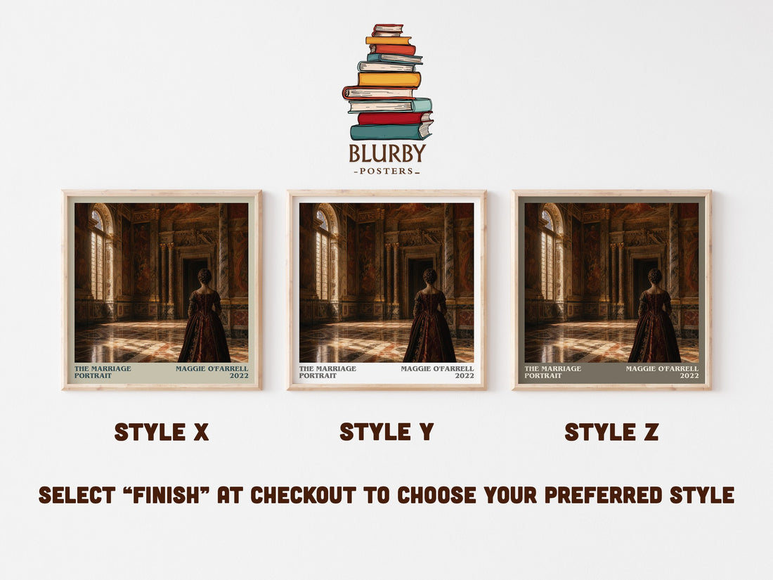 The Marriage Portrait literary print in frame leaning in hallway – historical fiction wall art (mockup)