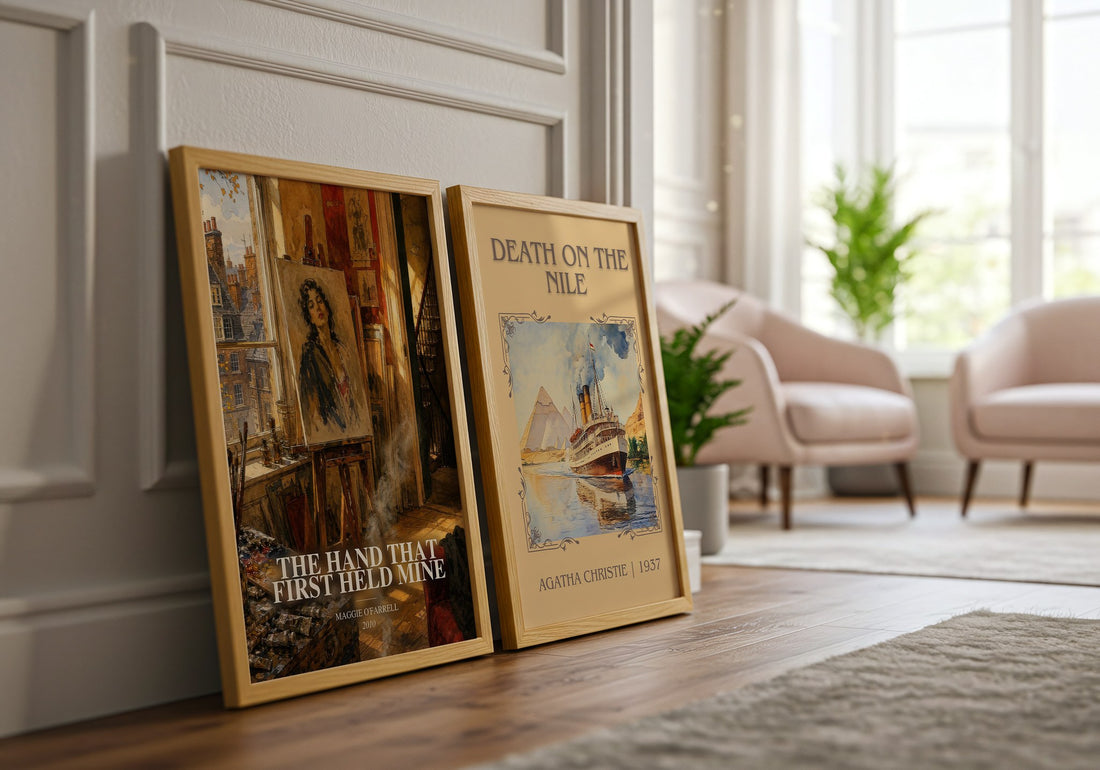 The Hand That First Held Mine watercolour print framed by window – literary home decor