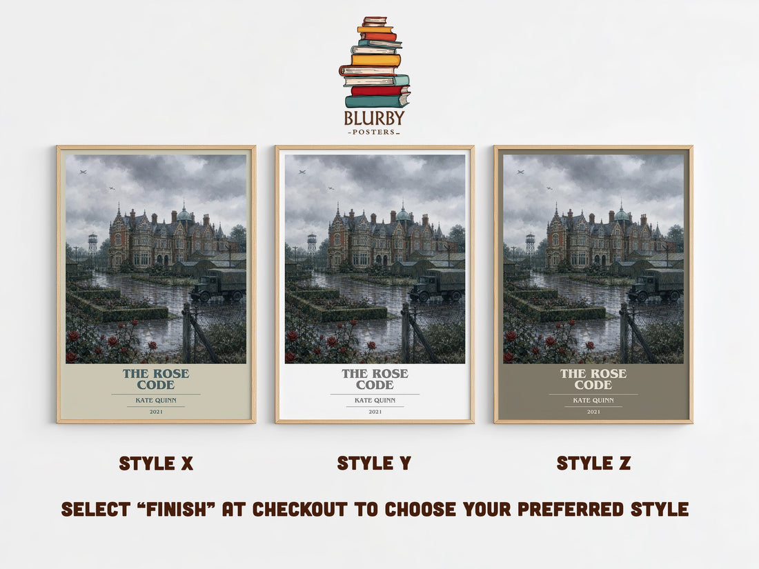 The Rose Code book cover print in frame leaning in hallway – historical fiction wall art (mockup)
