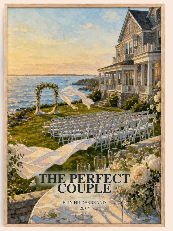 The Perfect Couple watercolour book poster by Elin Hilderbrand – framed literary art print