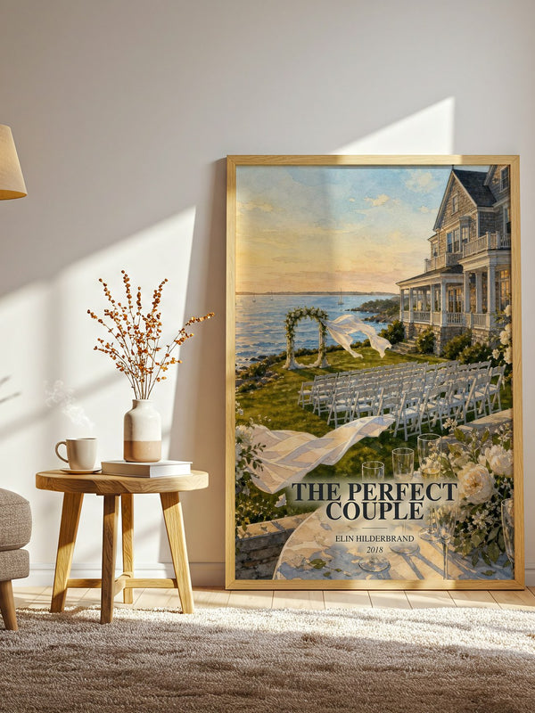 The Perfect Couple watercolour print in frame leaning in hallway – mystery wall art