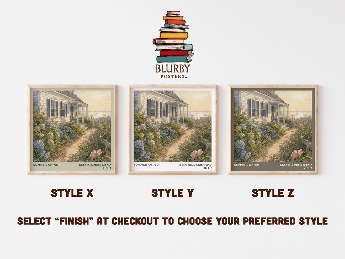 Summer of '69 literary print in frame leaning in hallway – contemporary fiction wall art (mockup)