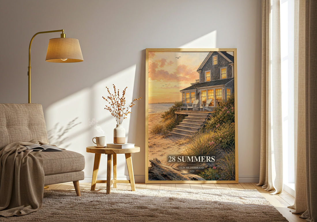 28 Summers watercolour print in frame leaning in hallway – romance wall art (mockup)
