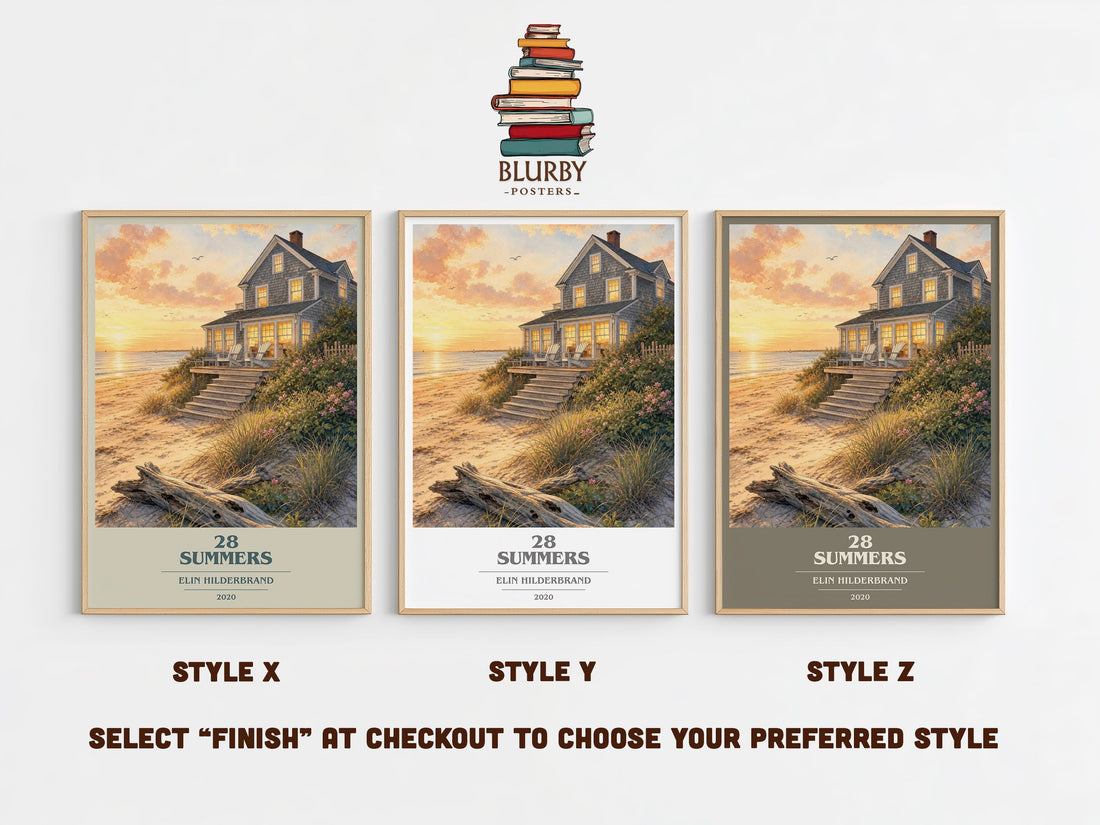 28 Summers book cover print in frame leaning in hallway – romance wall art (mockup)