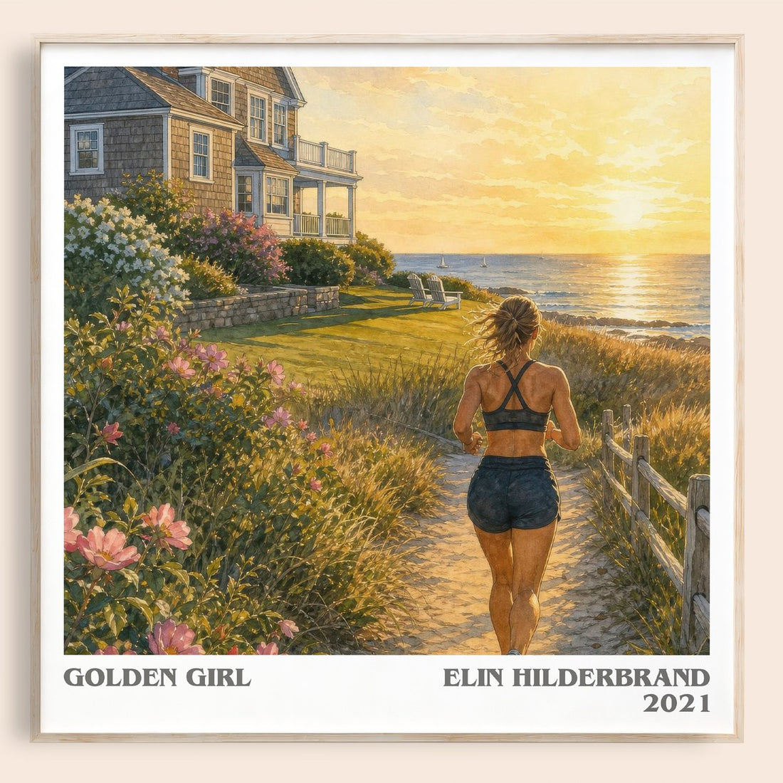 Golden Girl literary book poster by Elin Hilderbrand – framed literary art print