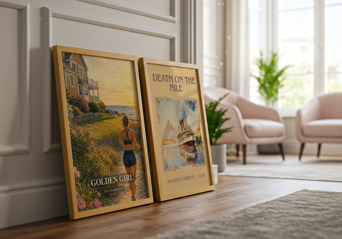 Golden Girl watercolour print framed by window – literary home decor